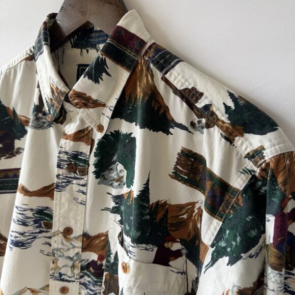 Vintage Chaps Ralph Lauren Men’s M Button Down Shirt Scenic Wilderness All Over - Picture 1 of 15